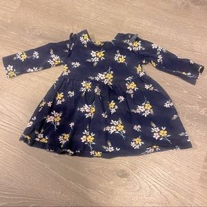 Carter’s baby girl navy floral cotton long sleeved dress 6M EUC